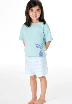 Schlafanzug kurz Wellen Fisch türkis - Kids Nightwear