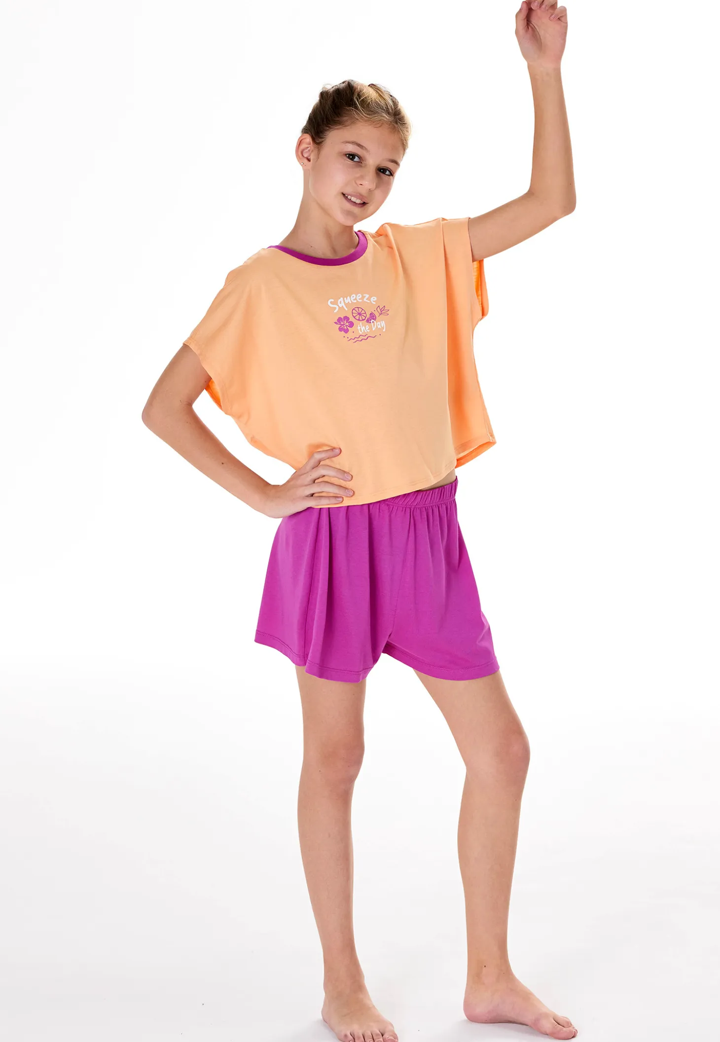 Schlafanzug kurz Zitrus pfirsichorange - Teens Nightwear