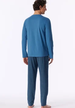 Schlafanzug lang aqua gemustert - Casual Essentials
