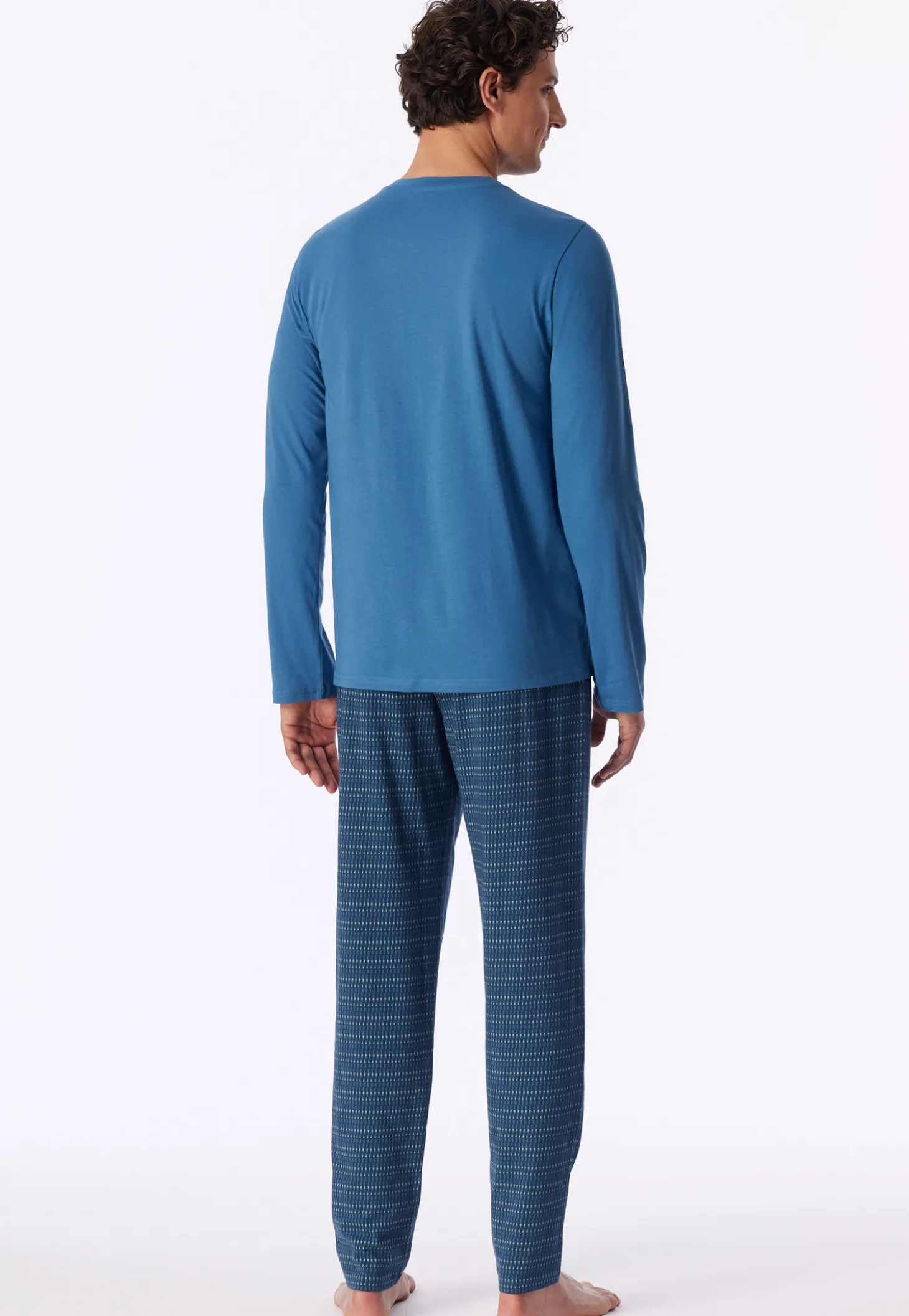 Schlafanzug lang aqua gemustert - Casual Essentials