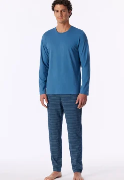 Schlafanzug lang aqua gemustert - Casual Essentials