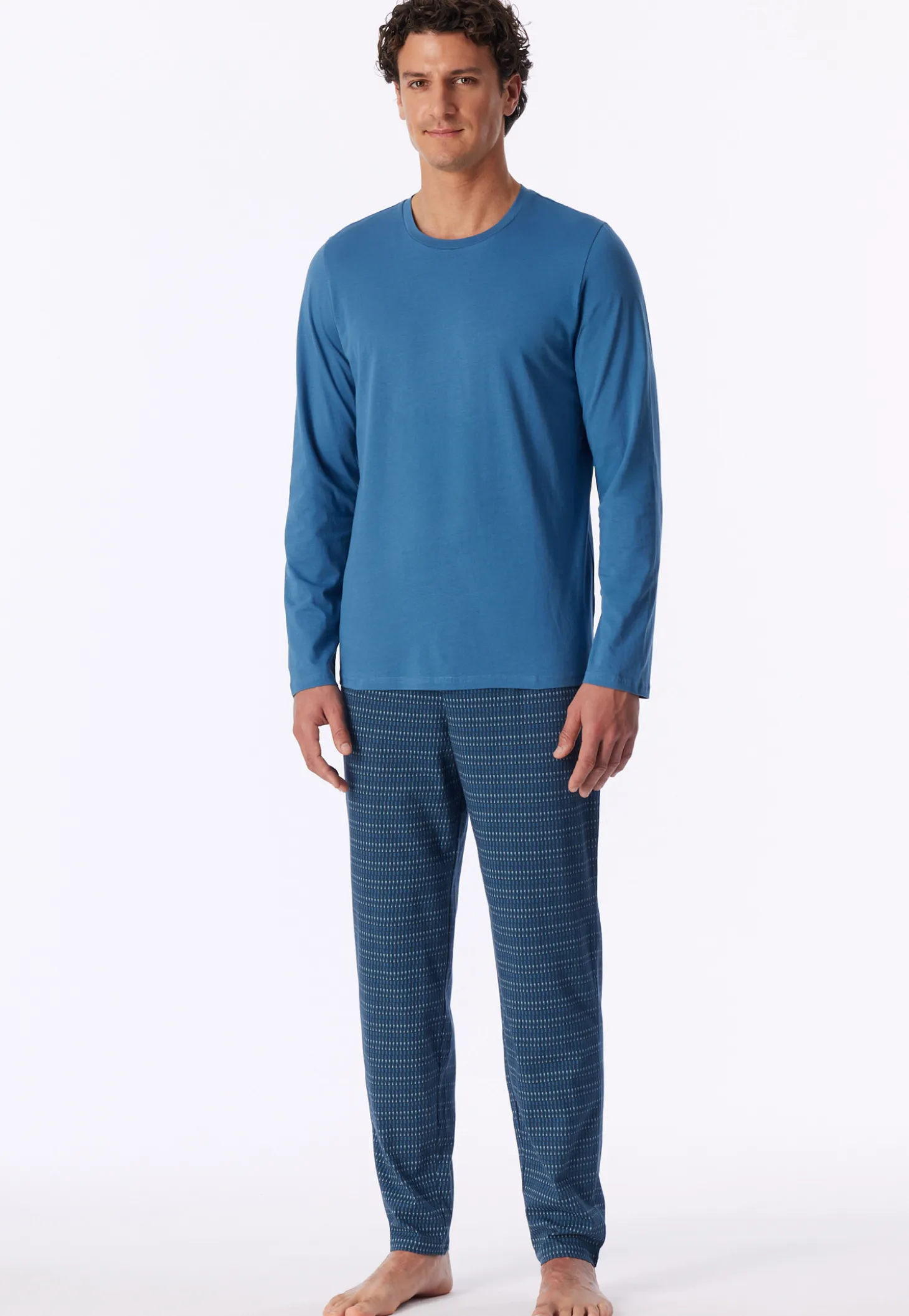 Schlafanzug lang aqua gemustert - Casual Essentials