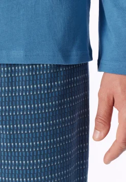 Schlafanzug lang aqua gemustert - Casual Essentials