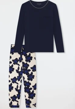 Schlafanzug lang Blumen navy - Comfort Nightwear