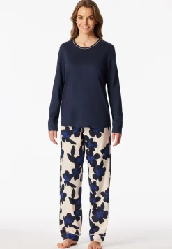 Schlafanzug lang Blumen navy - Comfort Nightwear