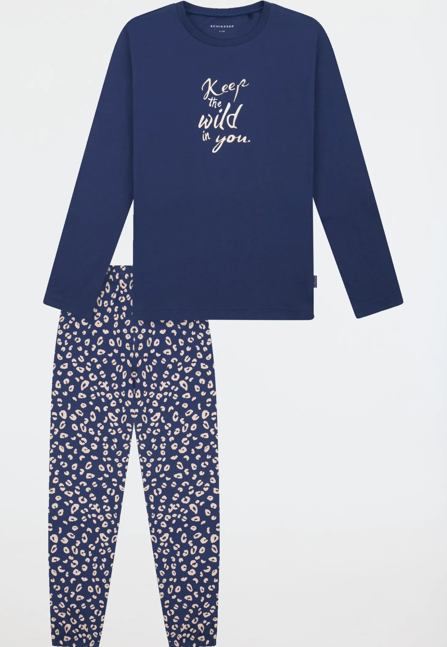 Schlafanzug lang Bündchen Animal Print jeansblau - Teens Nightwear