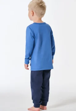 Schlafanzug lang Bündchen Bagger blau - Kids Nightwear