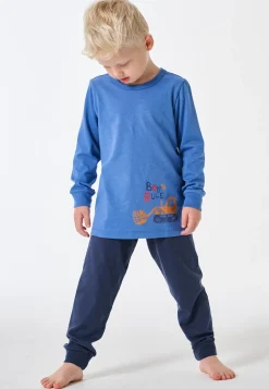Schlafanzug lang Bündchen Bagger blau - Kids Nightwear