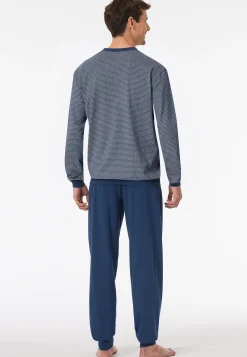 Schlafanzug lang Bündchen blau gemustert - Comfort Essentials