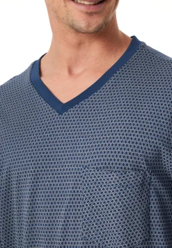 Schlafanzug lang Bündchen blau gemustert - Comfort Essentials