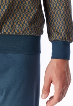 Schlafanzug lang Bündchen deep blue gemustert - Comfort Nightwear