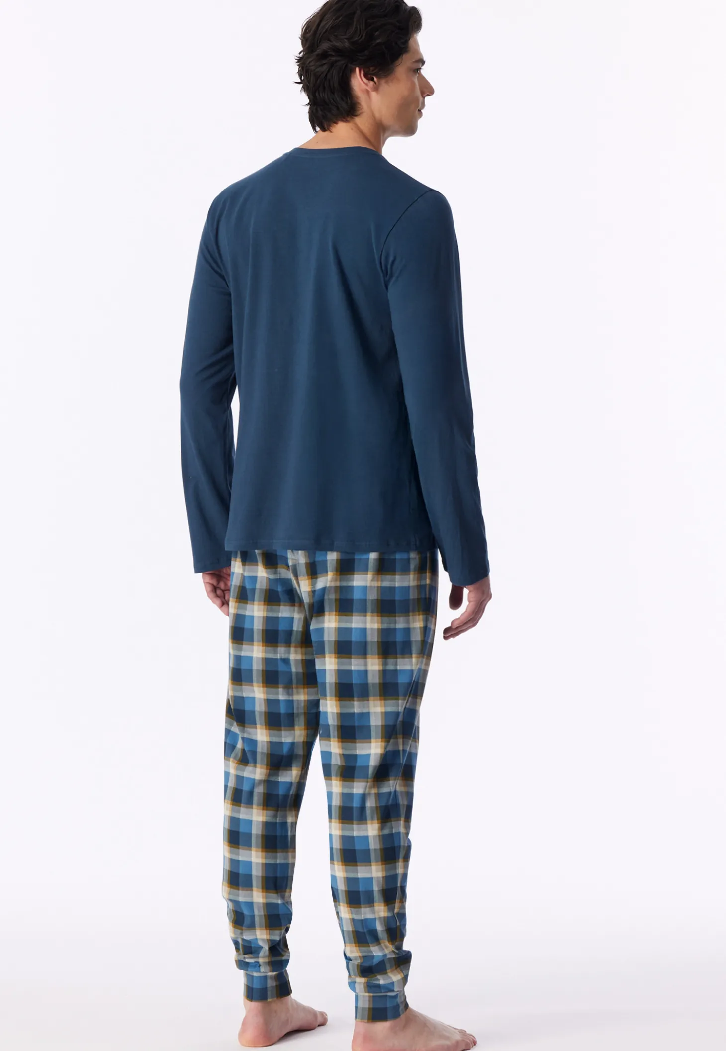 Schlafanzug lang Bündchen deep blue - Casual Essentials