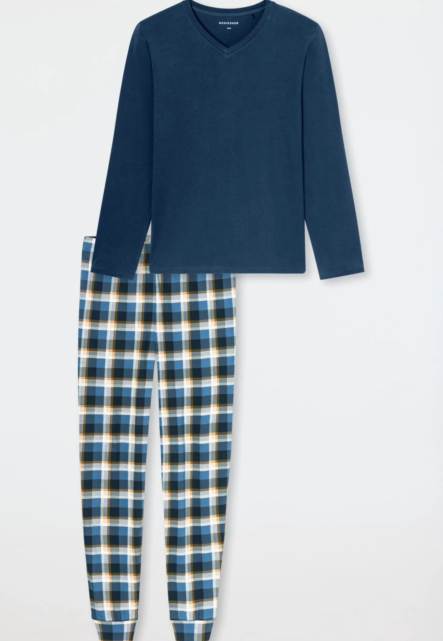 Schlafanzug lang Bündchen deep blue - Casual Essentials