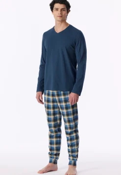 Schlafanzug lang Bündchen deep blue - Casual Essentials