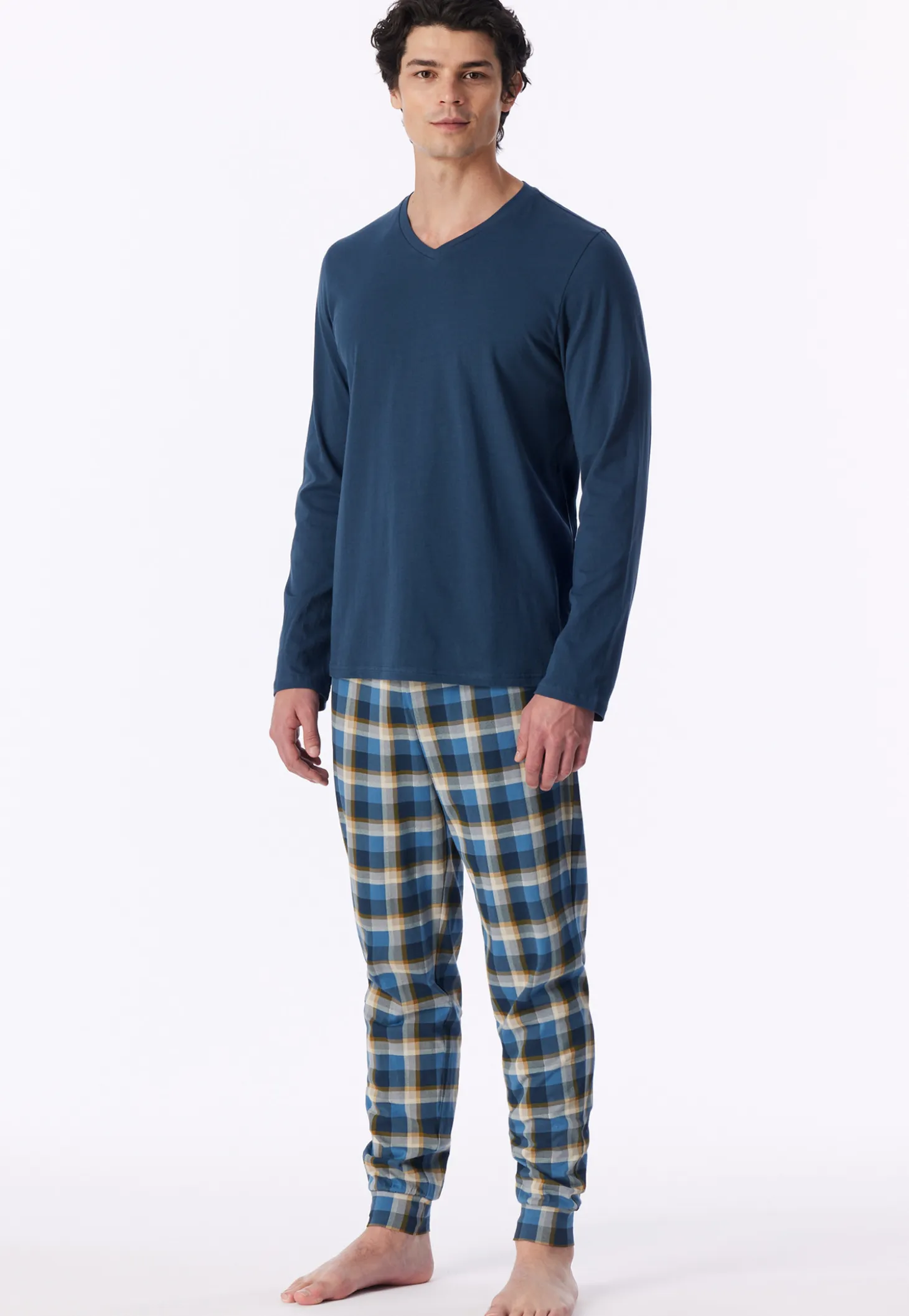 Schlafanzug lang Bündchen deep blue - Casual Essentials