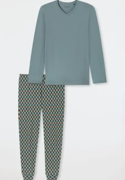 Schlafanzug lang Bündchen mineral - Casual Essentials