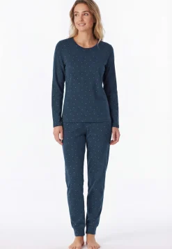 Schlafanzug lang Bündchen Punkte ultra violett - Casual Essentials