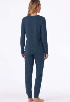 Schlafanzug lang Bündchen Punkte ultra violett - Casual Essentials