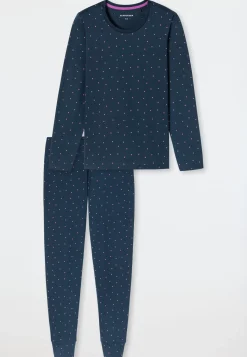 Schlafanzug lang Bündchen Punkte ultra violett - Casual Essentials