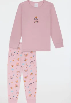 Schlafanzug lang Bündchen Regenbogen Sonne veilchen - Kids Nightwear