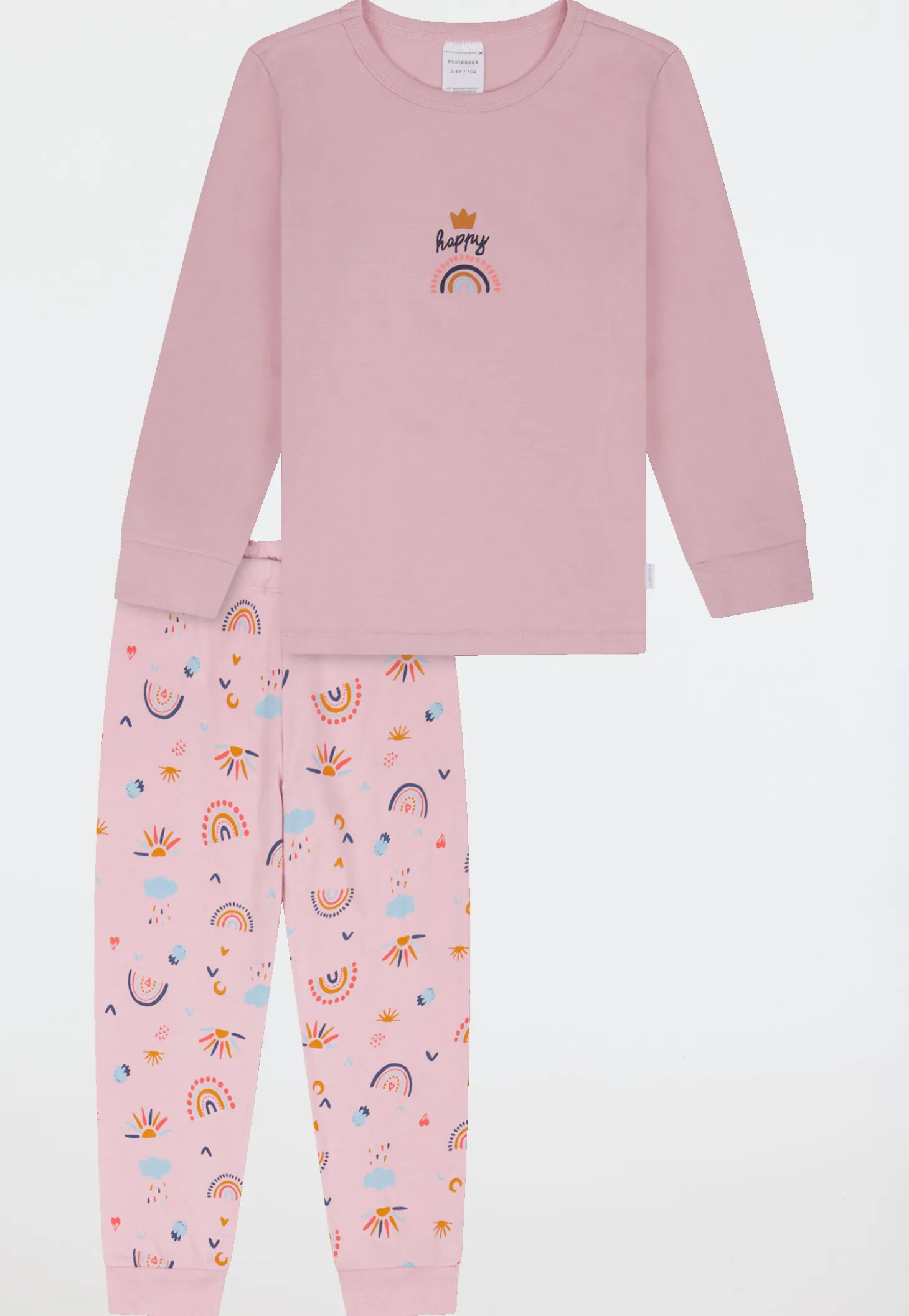 Schlafanzug lang Bündchen Regenbogen Sonne veilchen - Kids Nightwear