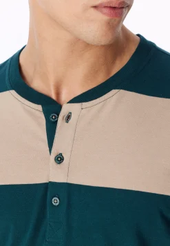 Schlafanzug lang Bündchen Ringel tiefseegrün - Casual Nightwear