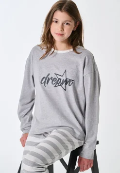 Schlafanzug lang Bündchen Ringel grau-meliert - Teens Nightwear