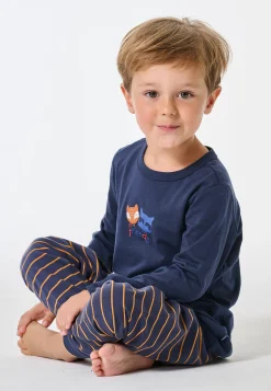 Schlafanzug lang Bündchen Ringel curry - Kids Nightwear