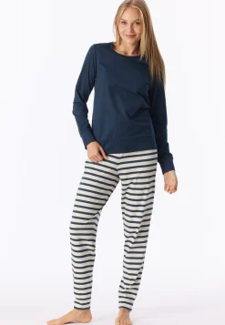 Schlafanzug lang Bündchen Ringel deep blue  - Casual Essentials