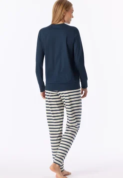 Schlafanzug lang Bündchen Ringel deep blue  - Casual Essentials
