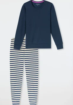 Schlafanzug lang Bündchen Ringel deep blue  - Casual Essentials