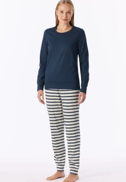 Schlafanzug lang Bündchen Ringel deep blue  - Casual Essentials