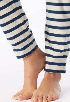 Schlafanzug lang Bündchen Ringel deep blue  - Casual Essentials
