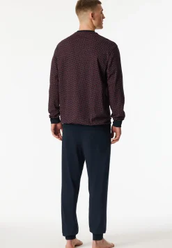 Schlafanzug lang Bündchen rotbraun gemustert - Comfort Nightwear