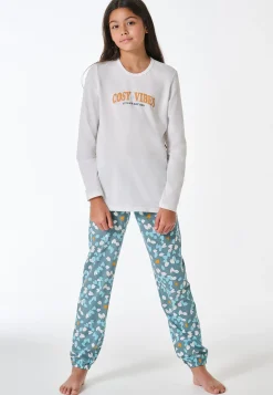 Schlafanzug lang floral gemustert off-white - Teens Nightwear