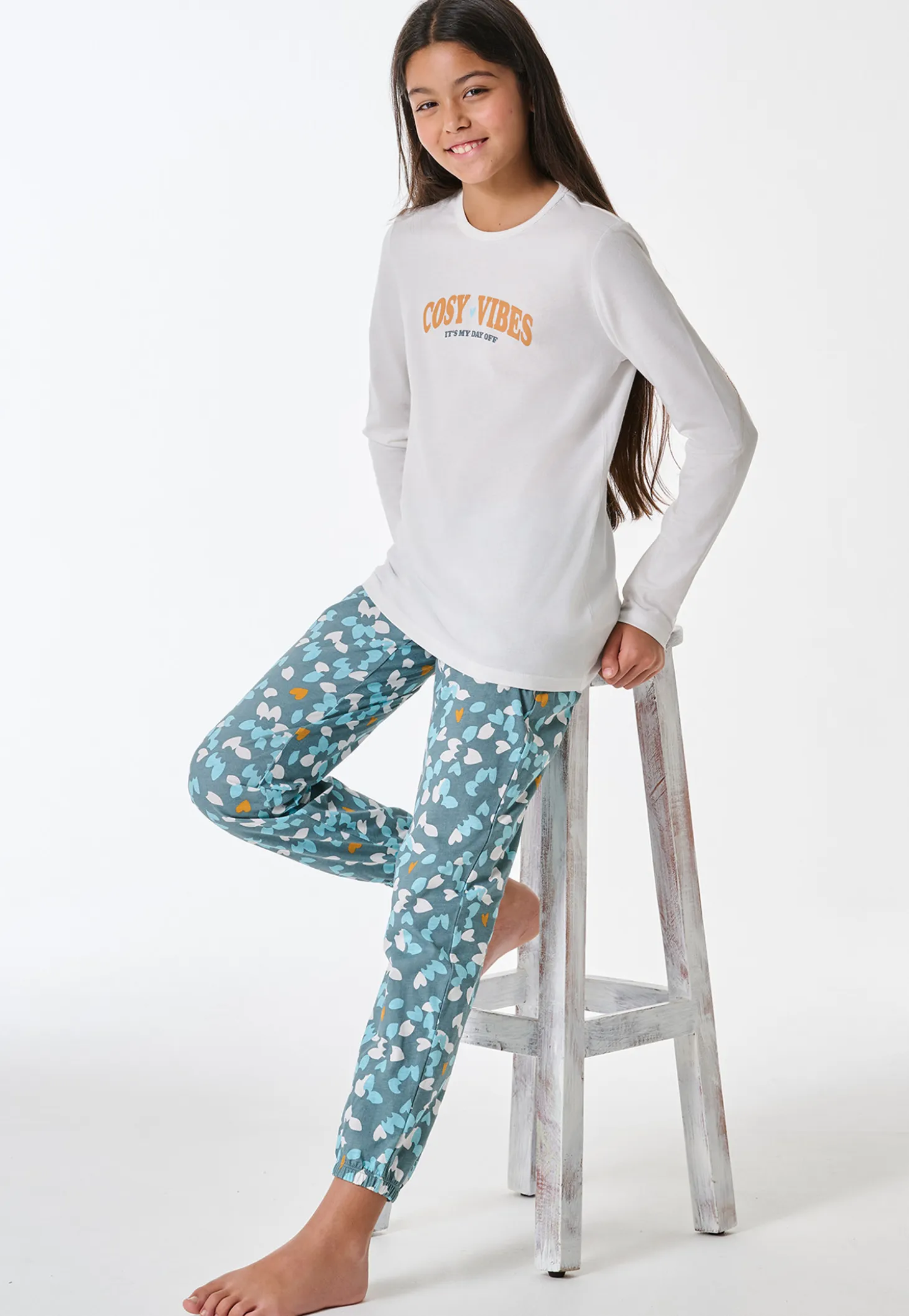 Schlafanzug lang floral gemustert off-white - Teens Nightwear