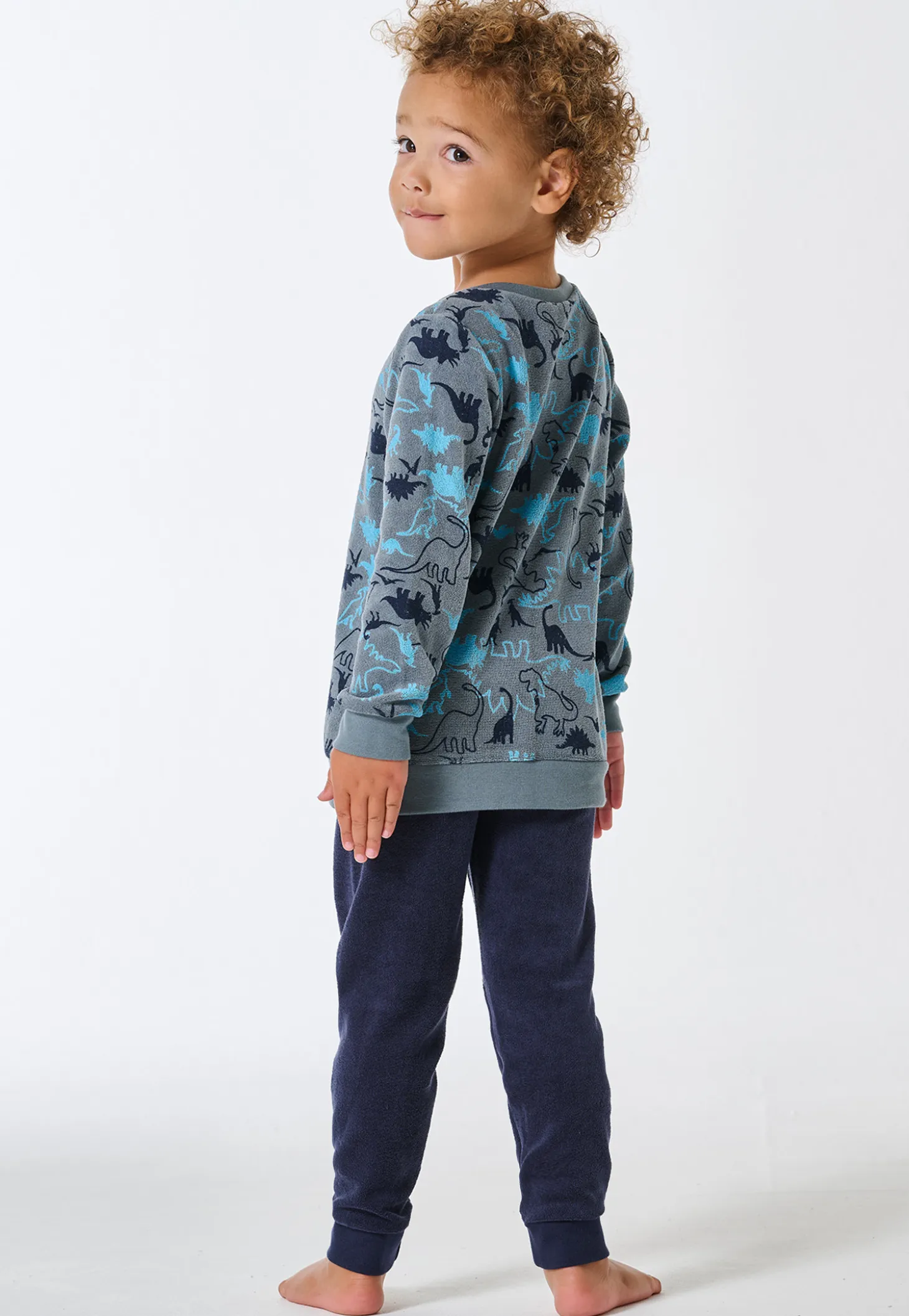 Schlafanzug lang Frottee Bündchen Dinos mineral - Kids Nightwear