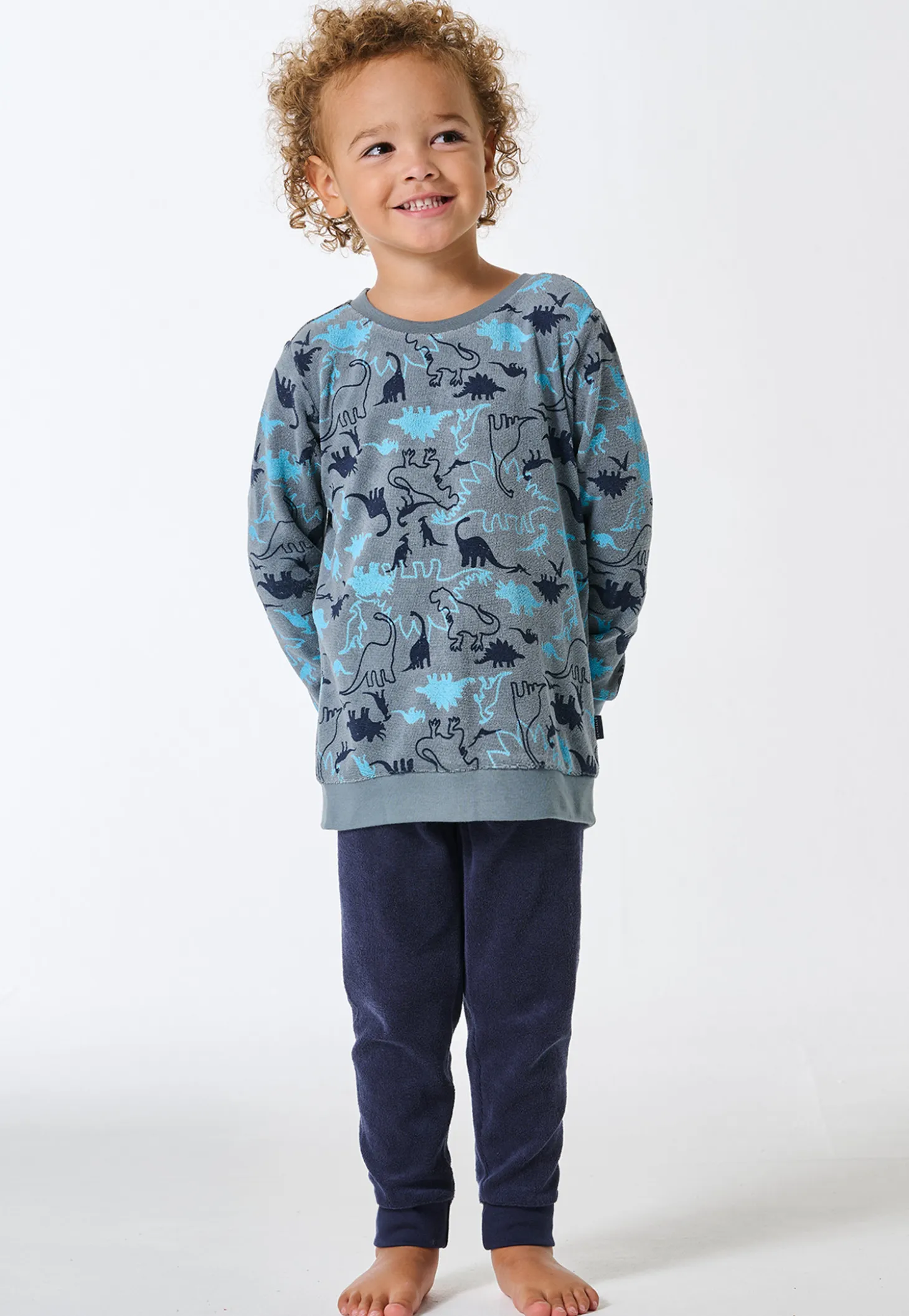 Schlafanzug lang Frottee Bündchen Dinos mineral - Kids Nightwear