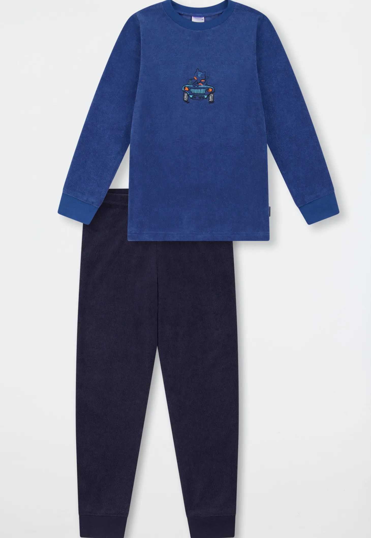 Schlafanzug lang Frottee Bündchen Fuchs blau - Kids Nightwear