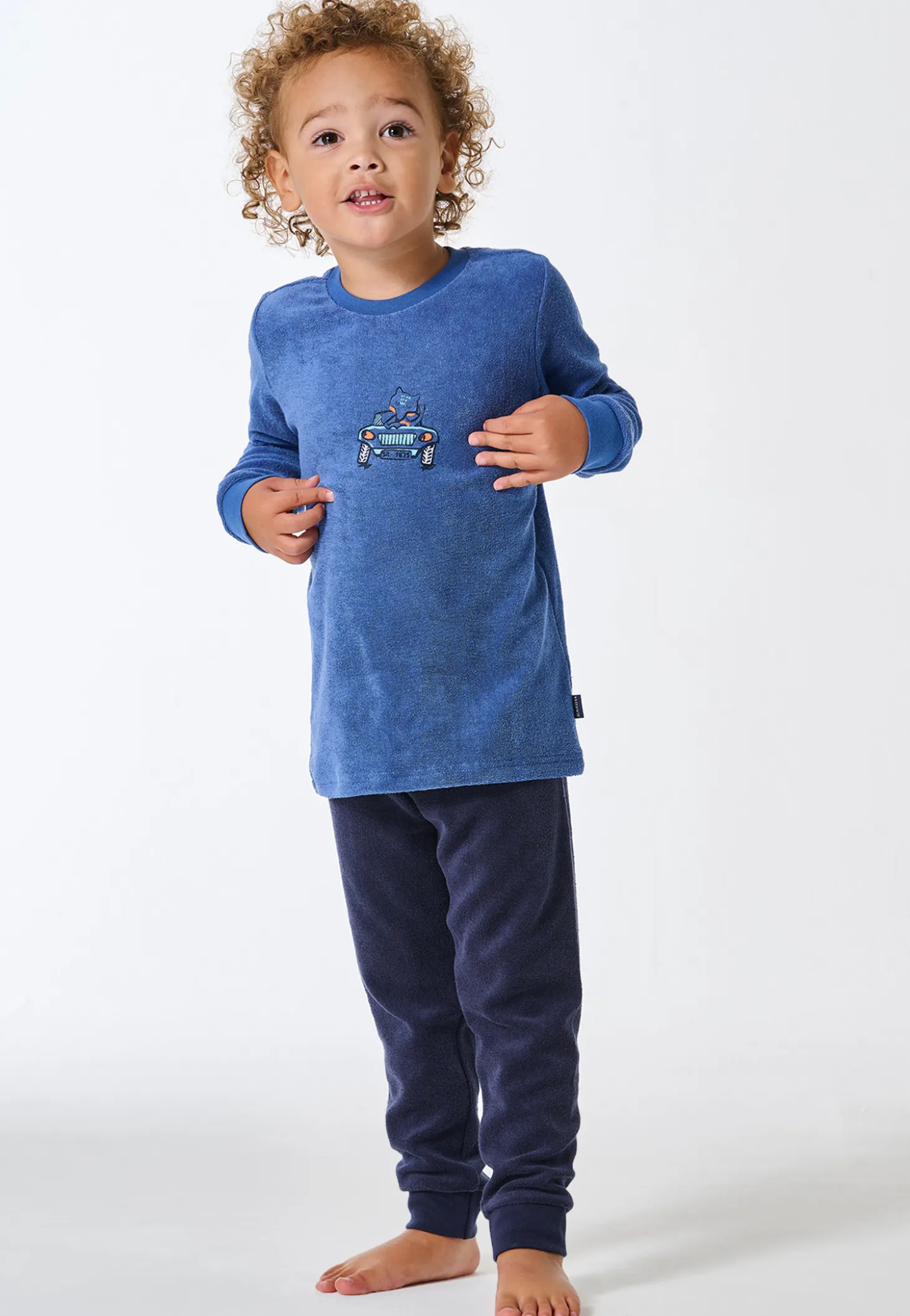 Schlafanzug lang Frottee Bündchen Fuchs blau - Kids Nightwear
