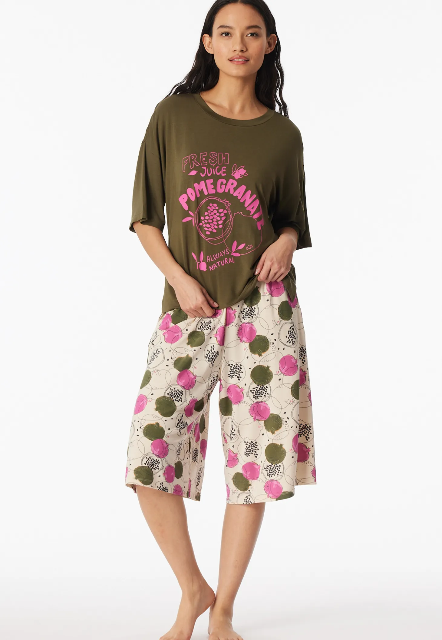 Schlafanzug 3/4lang Granatapfel oliv - Casual Fashion