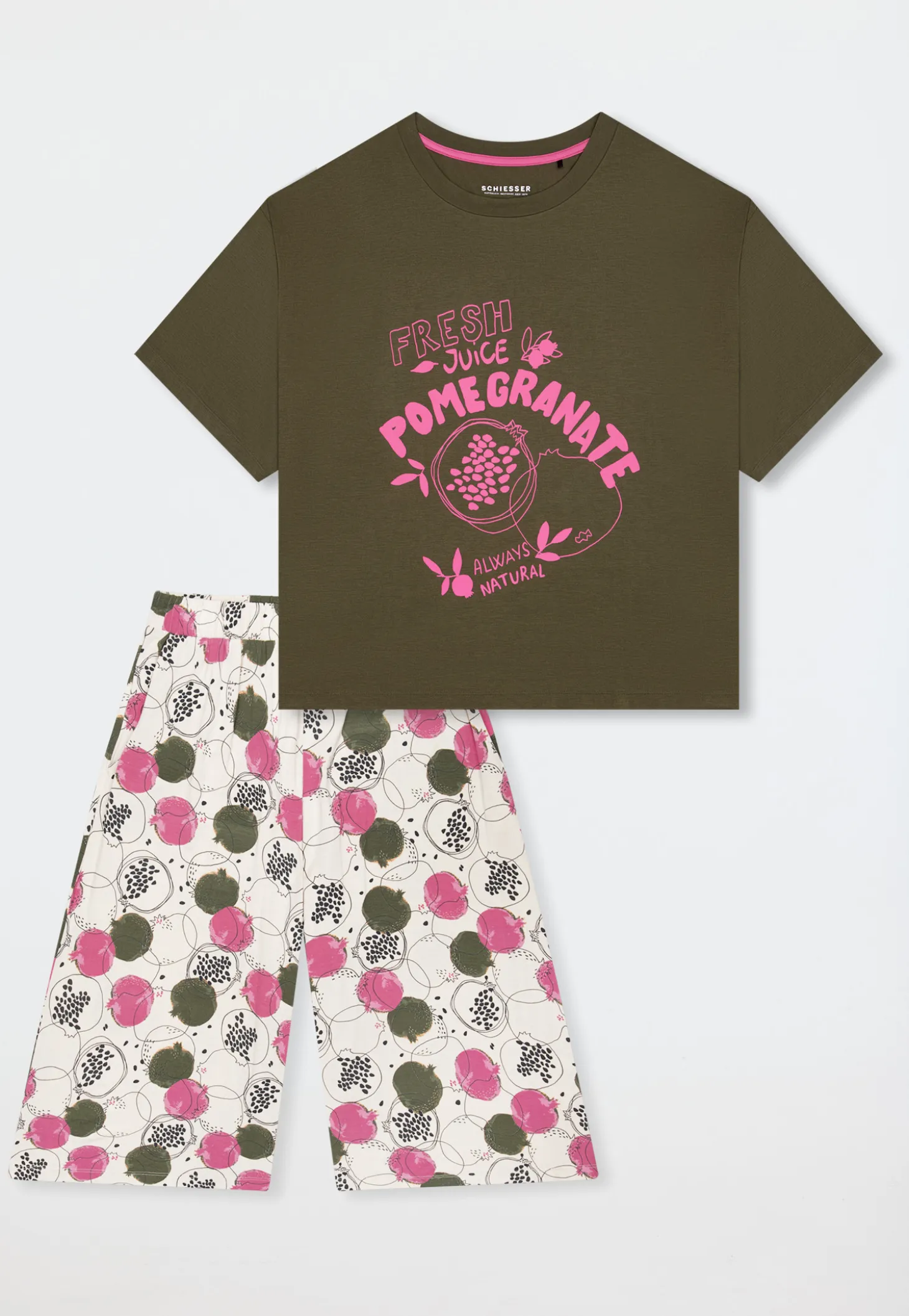 Schlafanzug 3/4lang Granatapfel oliv - Casual Fashion