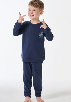 Schlafanzug lang Interlock Bündchen dunkelblau - Kids Nightwear