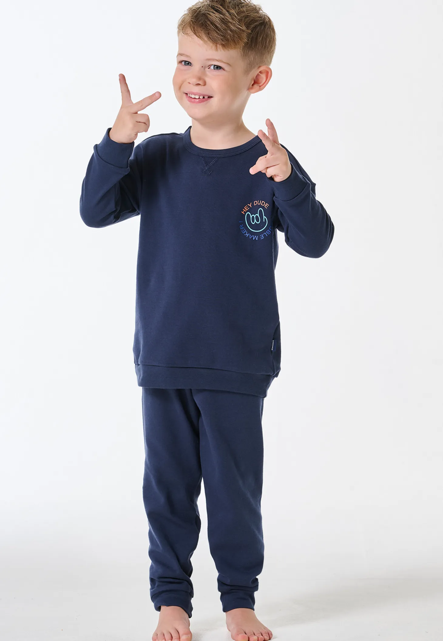 Schlafanzug lang Interlock Bündchen dunkelblau - Kids Nightwear