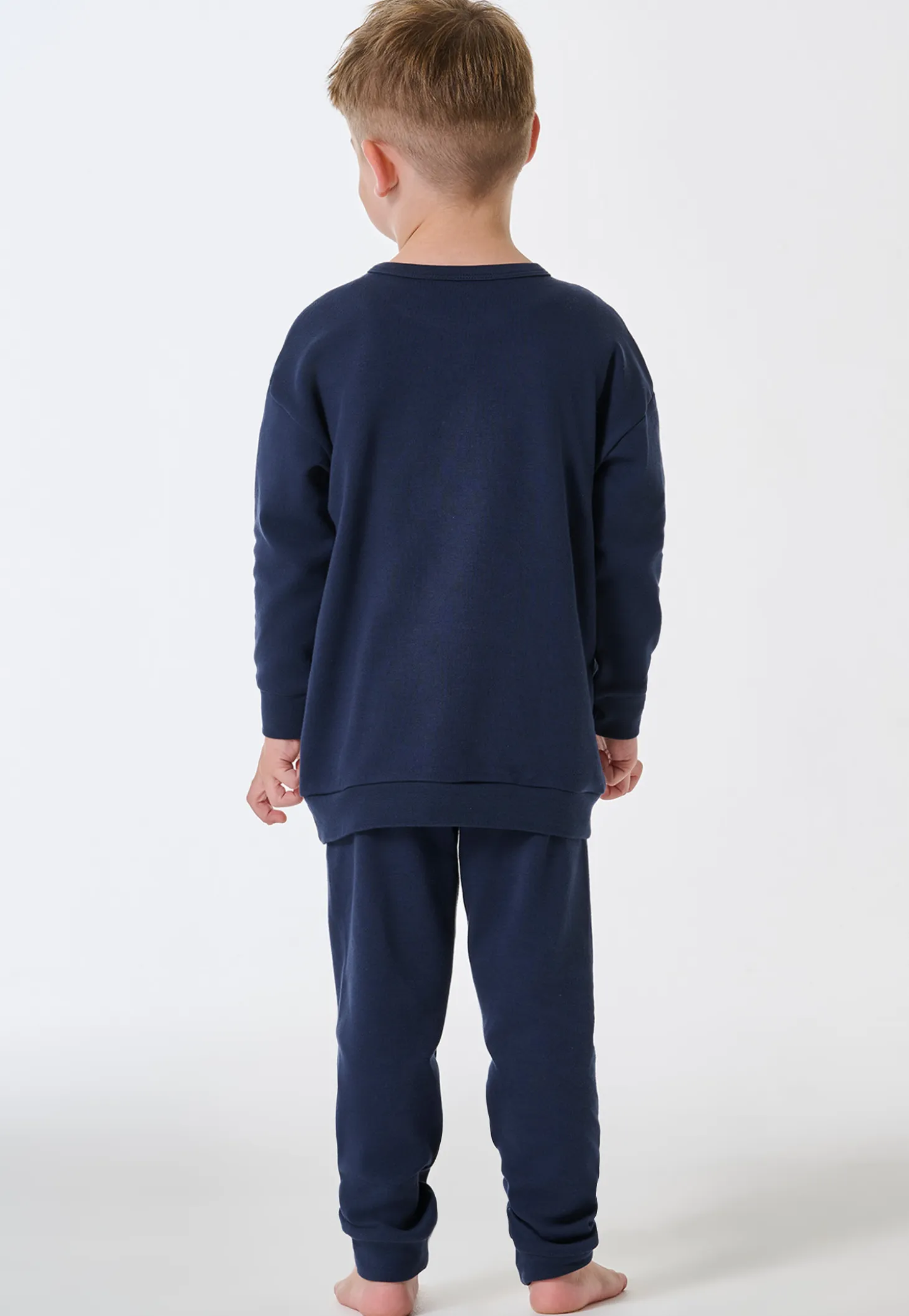 Schlafanzug lang Interlock Bündchen dunkelblau - Kids Nightwear
