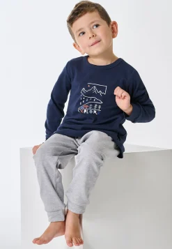 Schlafanzug lang Interlock Bündchen grau-meliert - Kids Nightwear