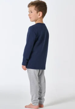 Schlafanzug lang Interlock Bündchen grau-meliert - Kids Nightwear