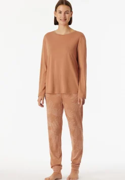 Schlafanzug lang Interlock Bündchen Ginkgo rost - Modern Nightwear
