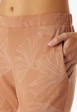 Schlafanzug lang Interlock Bündchen Ginkgo rost - Modern Nightwear