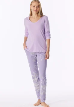 Schlafanzug lang Interlock Bündchen orchid - Modern Nightwear